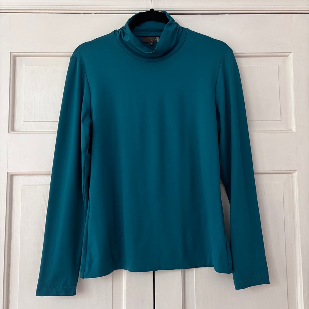 JudyP Jackie Turtleneck Teal Blue Emerald‎ Long Sleeve Top Blouse Size Medium